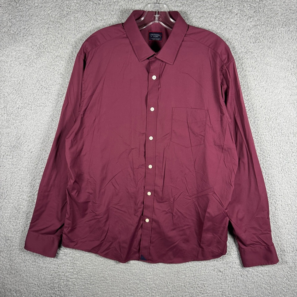 UNTUCKit Men XL Burgundy Performance Stretch Nylon Button Down Shirt Long Sleeve